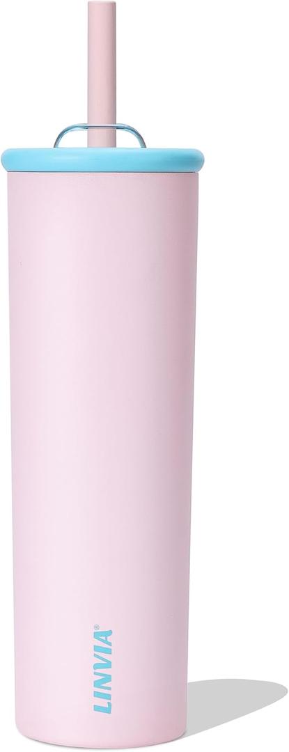 Candy Tumbler, 25 oz Insulated Stainless Steel Water Bottle, 2-in-1 Lid with Flexible Straw, BPA-Free, Cup Holder Friendly, Dishwasher Safe, Pastel Pink