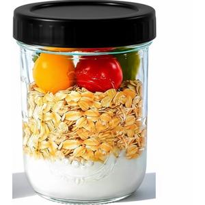 Overnight Oats Containers with Lids, 6-Pack Glass Mason Jars 16 oz with Lids Wide Mouth, Reusable Food Storage Containers for Snack, Chia Pudding, Yogurt, Meal Prep, Salad