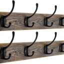 IBosins Wall Mounted Coat Rack, 2 Pack Metal Wood Coat Rack with 8 Black Rustic Hooks for Scarf, Bag, Towel, Key, Cap, Cup, Hat