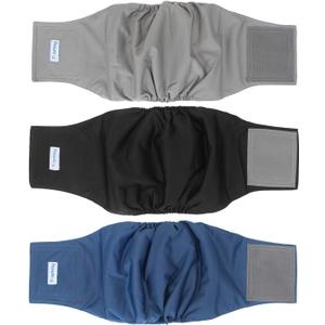 Teamoy 3 Pack Male Dog Diaper Wrap with Gray Lining, Washable Puppy Belly Bands, Super-Absorbent and Comfortable(M,13"-16" Waist) (Black+gray+dark Blue(gray Lining))