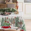 XCHI Winter Pine Trees Car Deer Christmas Tablecloth Rectangle Winter Table Cloth Washable Table Covers for Indoor Dining Home Party Xmas Decorations 60x84 Inch