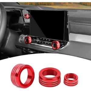 for Colorado Center Console Knob Cover Trim Ring Fit for Chevy Colorado 2024-Present Red Interior Accessories 3pcs