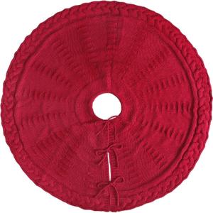 yuboo 24" Burgundy Red Christmas Tree Skirt - Mini Maroon Knit Table Top Skirt for Small Trees, Vintage Farmhouse Xmas Valentines Tree Decorations