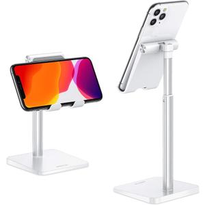 OMOTON Cell Phone Stand, Adjustable Angle Height Desk Phone Dock Holder for iPhone Air 17 Pro Max/Plus/XS/XR, Samsung Galaxy S20 / S10 / S9 / S8 and Other Phones (3.5-7.0-Inch) (Silver)