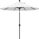 California Umbrella 9' Round Aluminum Market Umbrella, Crank Lift, Push Button Tilt, Black Pole, White Olefin
