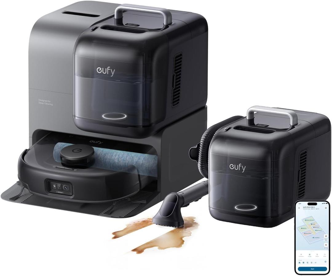 Eufy Certified Like-New Robot Vacuum E28, Portable Deep Cleaner for Carpet, HydroJet System with Roller Mop, All-in-One Robot Vacuum and Mop Combo, Corner-to-Edge Cleaning 