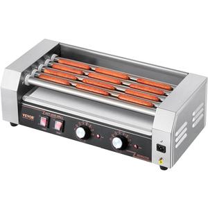 VEVOR Hot Dog Roller, 12 Hot Dog 5 Rollers, Stainless Steel Sausage Grill Cooker, 750W Hot Dog Machine with Dual Temp Control, Removable Oil Drip Tray, for Party Home Commercial
