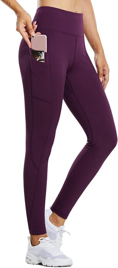 baleaf Women's Fleece Lined Leggings Water Resistant Thermal Winter Warm Tights High Waisted with Pockets Running Gear, A-purple-27" M