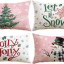 2 x Artscope Christmas Tree Snowman Throw Pillow Covers 12x20 Inch Set of 4, Let It Snow Holly Jolly Winter Hoilday Christmas Decoration Pillow Cases for Home Sofa Couch Decor-Pink