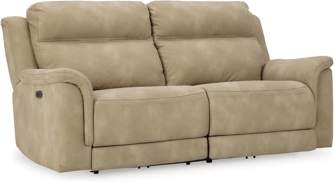 Signature Design by Ashley Next-Gen DuraPella Power Reclining Sofa with Adjustable Headrest, USB, Extended Ottoman, Faux Leather, 80" W x 42" D x 42" H, Beige Sand