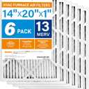 LotFancy 14x20x1 Air Filter MERV 13 6-Pack, Actual Size: 13.75"x19.75"x0.75", Electrostatic Pleated HVAC Furnace Air Filter, Captures Pet Dander Smog Smoke