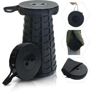 Collapsible Stool, Adjustable Height, Foldable Stool 396lbs Max Weight, Lightweight But Sturdy, Folding Stool for Fishing, Hiking Tours, BBQ, Parties, Outdoor Activities, Black, 1PCS