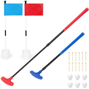 MiniInflat 2 Pack Mini Beach Golf Putters with 6 Balls, 2 Golf Putting Cup and Flag, 12 Tees, Two Way Adjustable Length Putter for Right or Left for Outdoor Beach Park Grass Backyard Putting Game