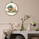 3 x QZQE Golden Retriever Golf Nursery Round Wall Art Decor Framed, Golden Retriever Gifts Circle Canvas Prints, Dog Sports Circular Wall Hanging Decor for Sport Room Kids Nursery Bedroom, 10x10 Inch (Colour 01)