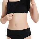 EXARUS Girls Bikini 3 Pieces Bathing Suits Swimsuits Ruched Swimwear Mid Rise Beach Pool (Black)