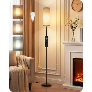 64.4” Slim Floor Lamp for Living Room with Magnetic Remote and Foot Switch, Dimmable Standing Tall Lamp Mood for Bedroom Nursery, 3 Color Temperatures, 1-Hour Timer,900LM Bulb Included,Beige E06LD05W1