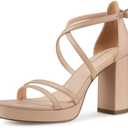 CELLENZ Women Strappy Platform Heels: 3.4 Inch Chunky Heeled Sandals, Comfortable Sexy Block High Heels, for Prom Party Bridal Wedding Black White Silver Nude Dressy Shoes Size 7