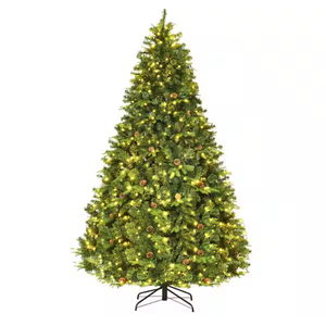 8 ft. Pre-Lit LED Artificial Christmas Tree Hinged with 600 LED Lights and Pine Cones