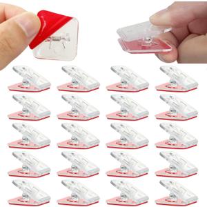 20 Self-Adhesive Wall Clips, Tapestry Hangers & Photo Holders - Double-Sided Adhesive Spring Clips for Posters & Home Office (Clear)