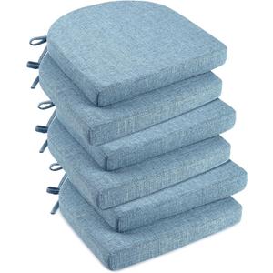 downluxe Indoor Chair Cushions for Dining Chairs, Soft and Comfortable Textured Foam Kitchen Chair Pads with Ties and Non-Slip Backing, 16" x 16" x 2", Light Blue, 6 Pack