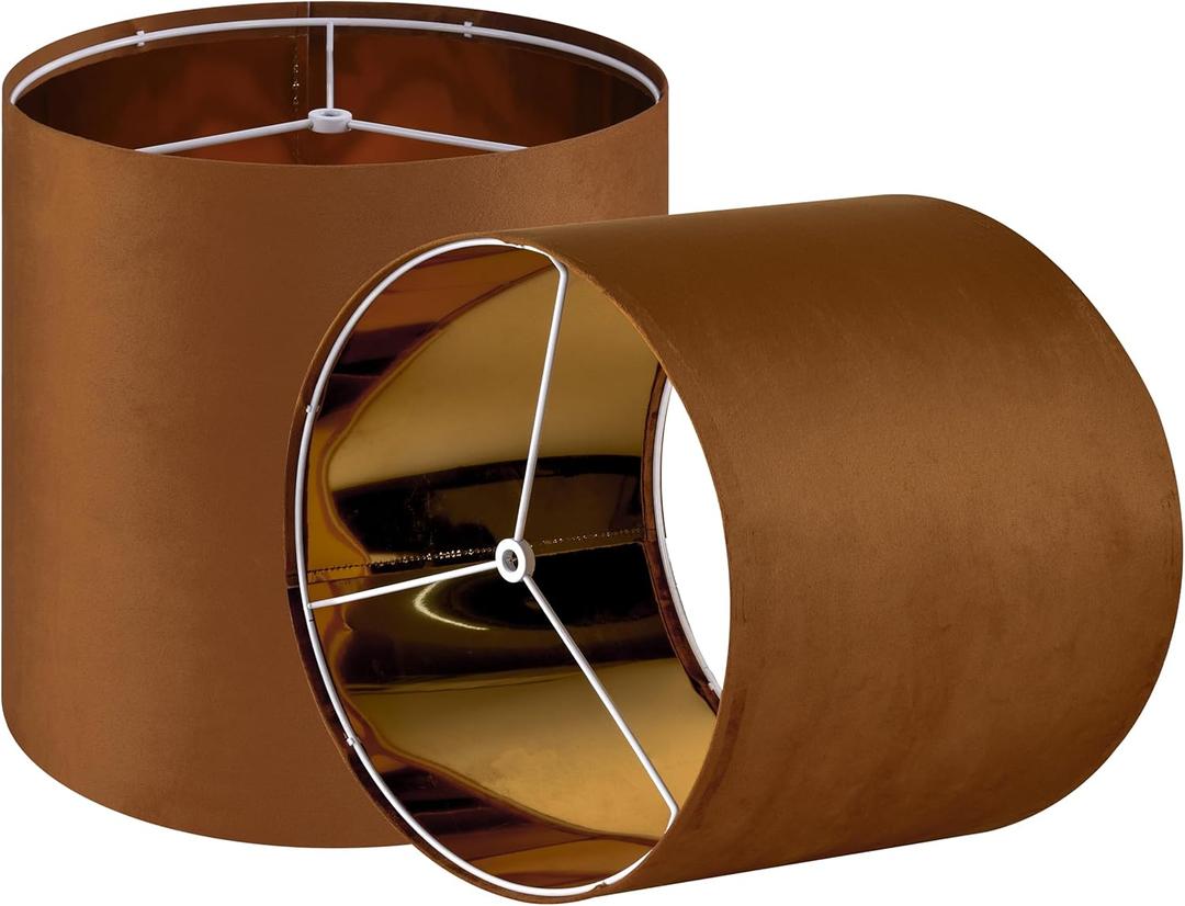GO&SO Small Drum Lampshade Replacement,Burnt Orange Velvet Drum Lamp Shades Set of 2-10" Top x 10" Bottom x 10" High(Spider)- Modern Fabric Lampshade for Bedisde Lamps,Table Lamp -Assembly Require