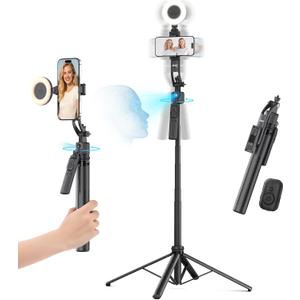 Acer Gadget Auto Face Tracking Tripod for iPhone/Cell Phone/Android/Camera with Light and Remote, 64", No App, 360Rotating Tripod Selfie Stick for Tiktok YouTube Vlog Live Streaming Video Recording