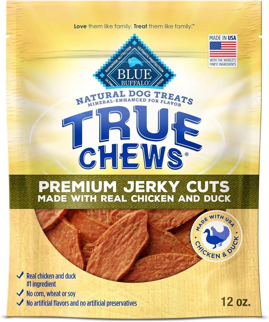 Blue Buffalo True Chews Premium Jerky Cuts Dog Treats, Made in the USA with Natural Ingredients, Duck, 12-oz Bag, Best By: 2025 AUG 1
