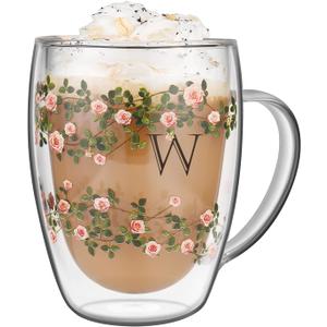 Initial Glass Cup for Women, 12oz Rose Double Walled Glass Coffee Mugs, Personalized Gifts for Women, Initial Coffee Tea Mug with Scarf, Birthday Wedding Gifts for Her Mom Teacher (ROSE-W) Initial Glass Cup for Women, 12oz Rose Double Walled Glass Coffee Mugs, Personalized Gifts for Women, Initial Coffee Tea Mug with Scarf, Birthday Wedding Gifts for Her Mom Teacher (ROSE-W)