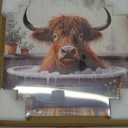 Poemwish Highland Cow Wall Art in Bathtub, Whimsical Highland Cow Decor, Surreal Canvas Wall Art with Bubble Bath, Quirky Animal Painting with Vintage Tub, Size: 12L"×16W"