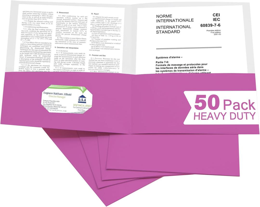 Zzrywuty 50 Packs Heavy Duty Rose Purple 2 Pocket Folders with Business Card Slot, Holds 100 Sheets Fits Letter Size File Folder Presentation Folder for School, Office, Home