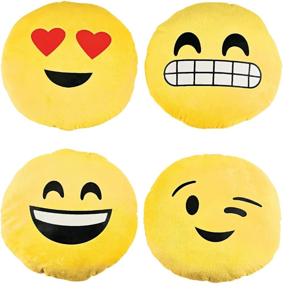 Fun Express Assorted Designs Plush Stuffed Emojis (10") 4 Count, Adorable & Soft Plush Toy - Great Party Favors for Birthdays, Themed Parties & More