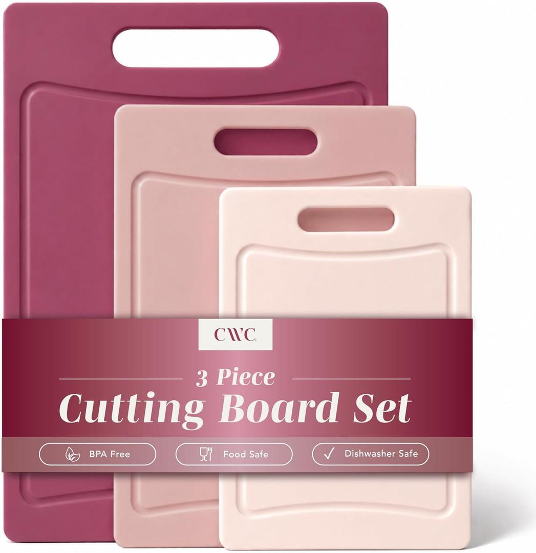 COOK WITH COLOR Non-Slip Cutting Board Set  Kitchen Essentials with Easy Grip Handle for Meat, Veggies, and Fruits, 3 Cutting Boards, Rose