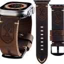 Band Compatible with Apple Watch Ultra 2/1 49mm 45mm 44mm 42mm 41mm 40mm 38mm Series 9/8/SE/7/6/5/4/3/2, Vintage Leather iWatch Strap for Men Women