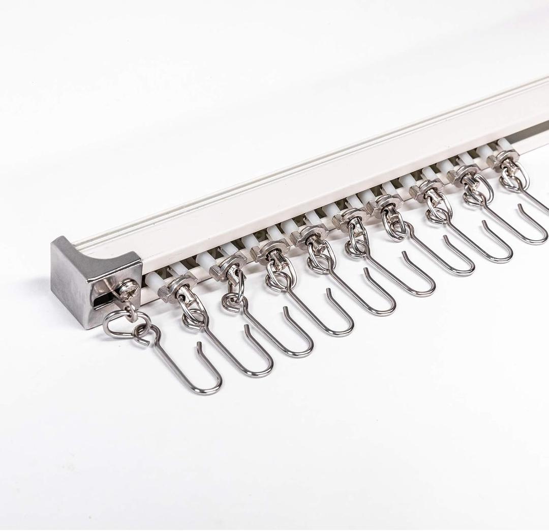 3.6ft Upgraded Aluminum Curtain Track, Can be Used as an Extension Track Rod, Ceiling or Wall mount, Living Room or Picture Windows and Room Divider with Runners and Hooks (White)