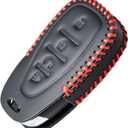 Zorratin Handmade Stitching Leather Key Cover for Chevrolet Malibu Camaro Trax Traverse Sonic Cruze Volt Equinox Trailblazer (4 buttons w/ remote start button, Black W/ Red Stitch)