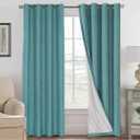 H.VERSAILTEX Linen Blackout Curtains 84 Inches Long 100% Absolutely Blackout Thermal Insulated Textured Linen Look Curtain Draperies Anti-Rust Grommet, Energy Saving with White Liner, 2 Panels, Teal