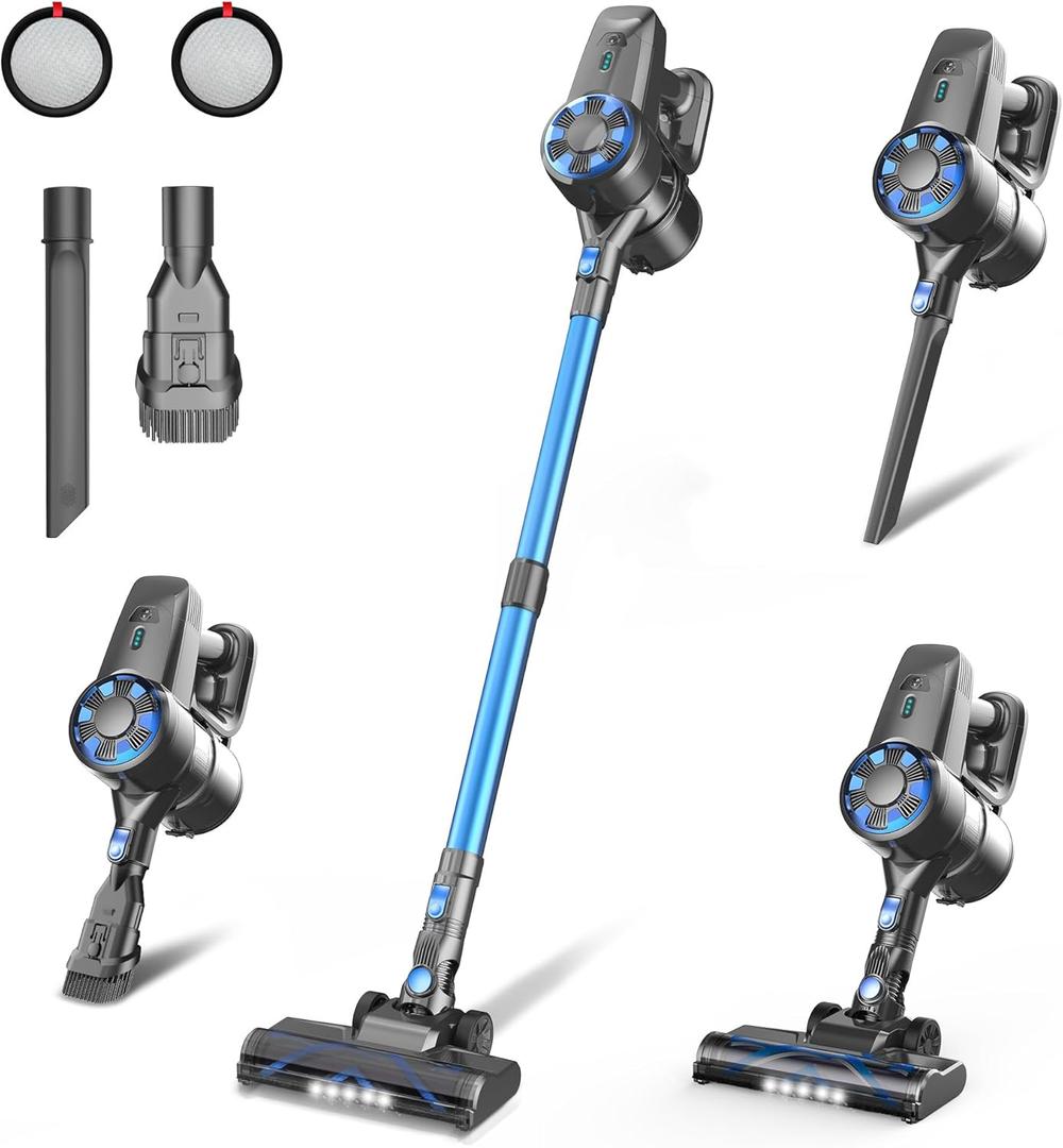 Cordless Vacuum Cleaner, 8-in-1 Lightweight Stick Vacuum with Powerful Suction, Self-Standing, 40 Mins Max Runtime, Rechargeable Vacuum Cleaners for Home, Hardwood Floor, Carpet, Pet Hair N3S (Black)