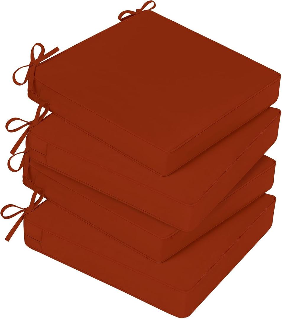 Basic Beyond Outdoor Chair Cushions for Patio Furniture, Waterproof Outdoor Seat Cushions Set of 4 19 x 19, Patio Chair Cushions Set of 4 with Ties and Handle, Brick Red
