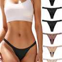 TIICHOO Period Thong Underwear for Women Lace Period Panties Thong Light Absorbency Leakproof Underwear Pack of 6 (Medium, Black/Brown/Sand/Khaki)