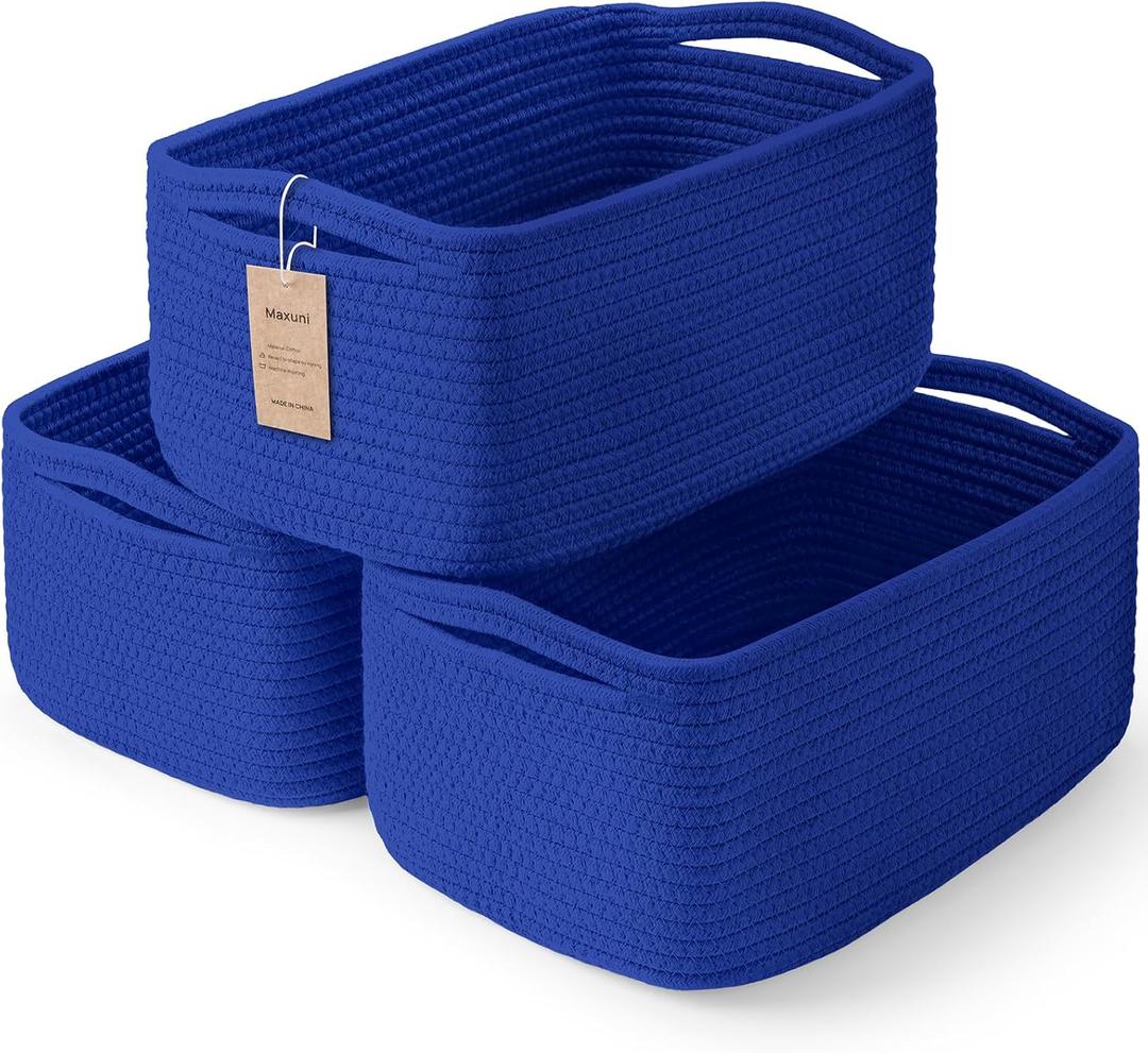 3-Pack Small Storage Baskets for Organizing | Woven Shelf Toy Basket | Rope Baskets for Gifts Empty | Closet Organizer Bins with Handles | Cube Decorative Box | 11.87.85.1 | Klein Blue