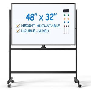 ZHIDIAN Large Rolling White Board, Dry Erase Board with Stand, Double-Sided Magnetic Mobile Whiteboard, Height-Adjustable for Office