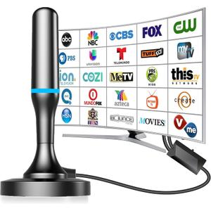 TV Antenna Indoor with Signal Amplifier, Digital Antenna for Smart TV, Tv Antenna for Local Channels, Long Range 4K 1080P Channels HDTV Atenna with Magnetic Base, Inside Antenna for TVs Without Cable (Blue)