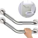16 Inch Angled Shower Grab Bar, Munzong 2 Pack Anti Slip Satin Brushed Nickel Bathroom Grab Bar, Knurled Bathroom Balance Bar, Safety Hand Rail Support Handicap Elderly Injury Senior Assist Bath Handle