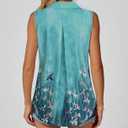 BAISHENGGT Womens Tank Tops V Neck Collared Casual Sleeveless Blouses Curved Hem Summer Tank Tunic Shirts (Blue, M)