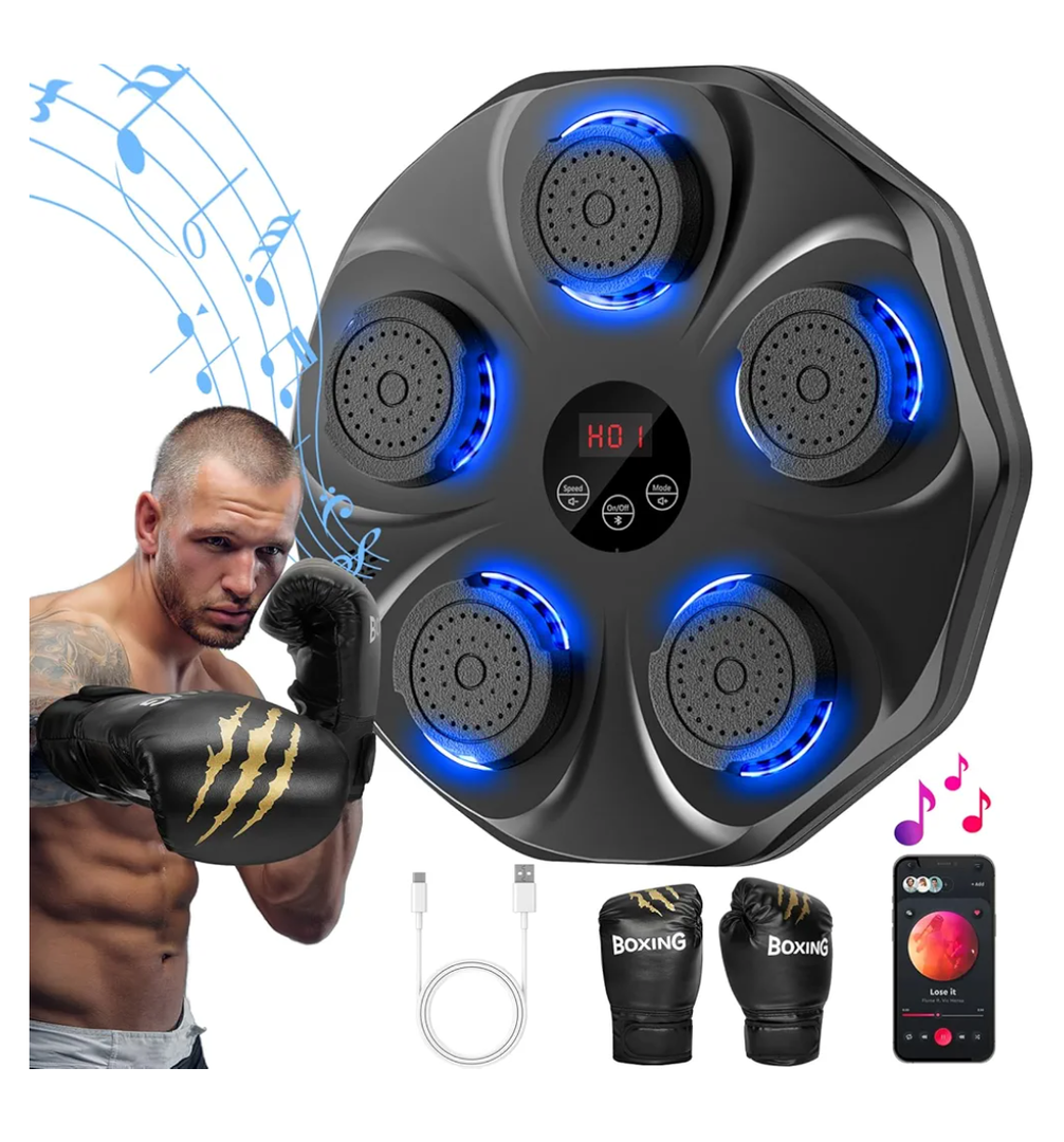 Music Boxing Machine, Interactive Punching Trainer with Boxing Gloves, Large Size Wall Mounted Electronic Boxing Target for Adults Kids, 9 Modes & 9 Speeds