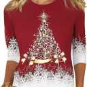 Women's Holiday 3/4 Sleeve T-Shirts Halloween Thanksgiving Tees Christmas Valentine's Day St Patrick's Day Tops (X-Large, 1028-red)