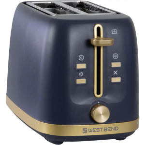 West Bend Timeless 2-Slice Toaster with 7 Browning Levels, Bagel/Waffle/Defrost Settings, High-Lift Lever, Anti-Jam, Easy-Clean Crumb Tray, 2-Slice, Blue/Gold