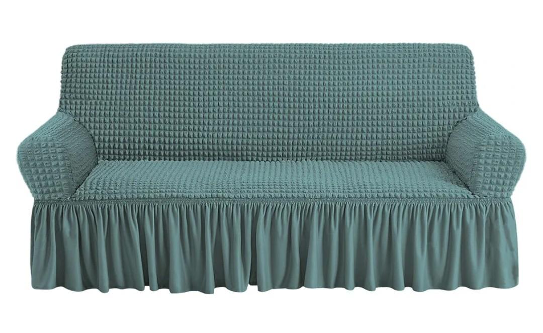 NICEEC Sofa Slipcover Sage Sofa Cover 1 Piece Easy Fitted Sofa Couch Cover Universal High Stretch Durable Furniture Protector with Skirt Country Style (3 Seater Sage)