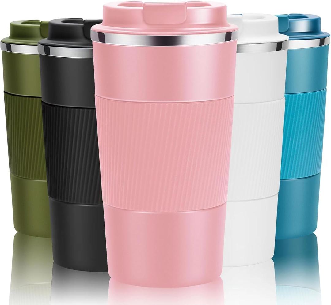 12oz Travel Coffee Cups Insulated Tumbler Thermal Mug to Go with Lid Leak Proof Reusable Stainless Steel Coffee Mug Spill Proof for Hot and Iced Cold Drinks (Pink, 380ml)