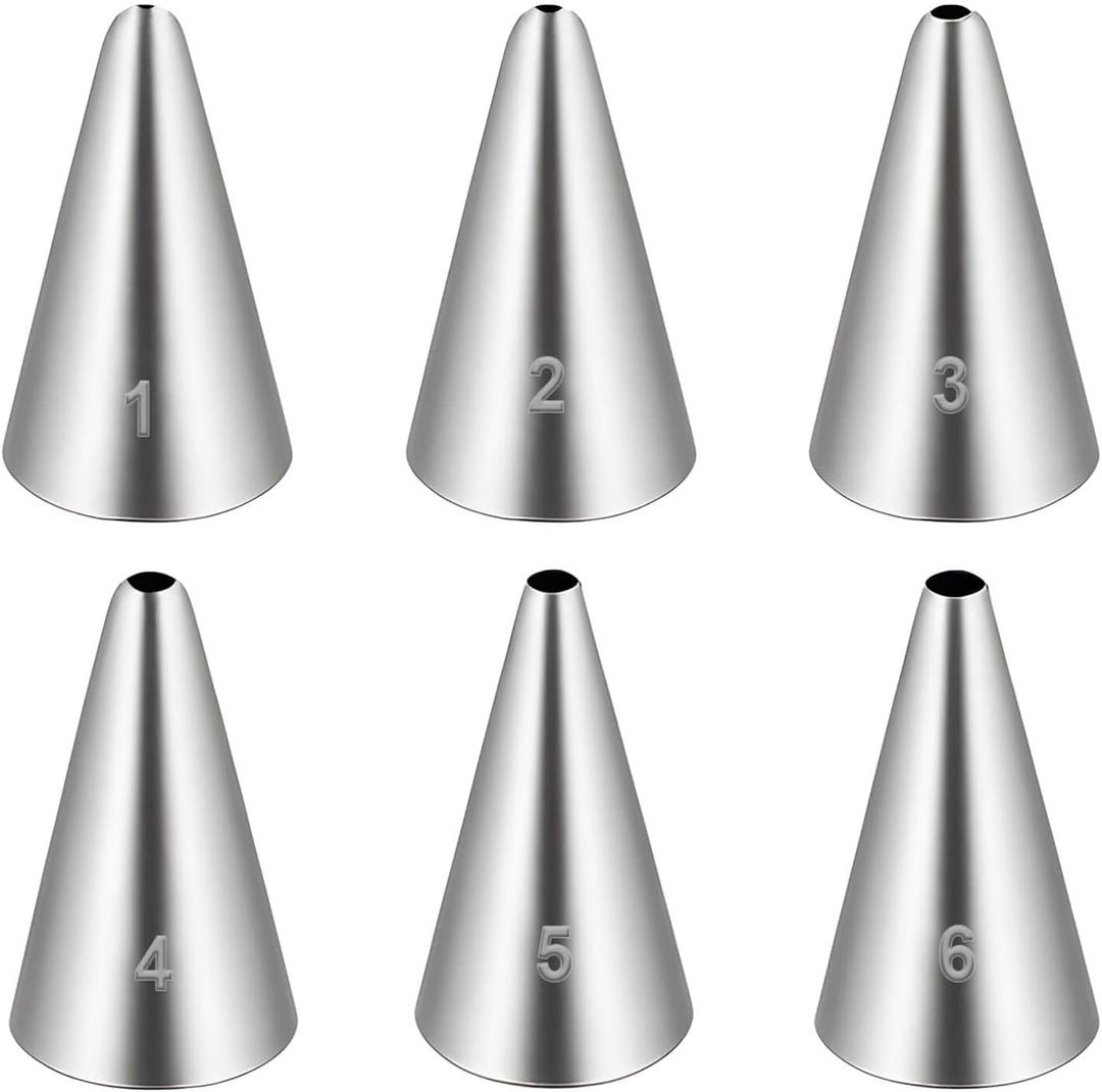 6 Pcs Round Hole Piping Tips Set for Cake Decorating, Stainless Steel Round Icing Dispensers Nozzles Professional Cupcake Frosting Nozzles for Cake Cookies Pastry Fondant Cream (6 Sizes)